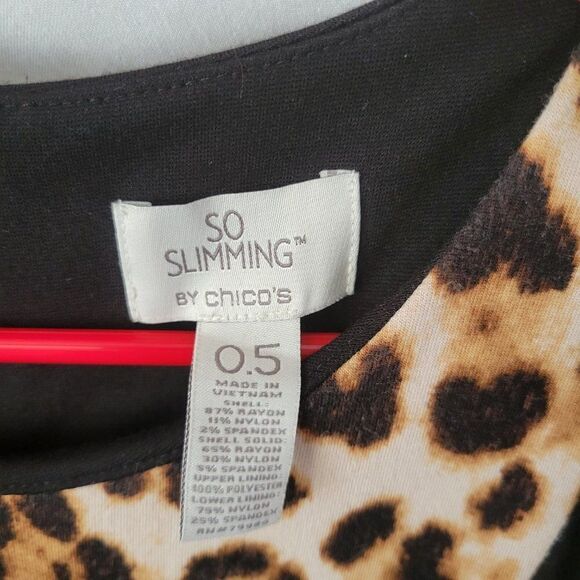 Chico's Small sz 6 S/M 0.5 So Slimming Animal Print Dress Leopard Lined zip EUC - Picture 10 of 10